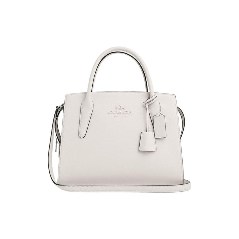 Coach 30 Detachable Shoulder Strap Zipper Closure PVC Leather Tote Bag Women tote bags White CP086-SVHA