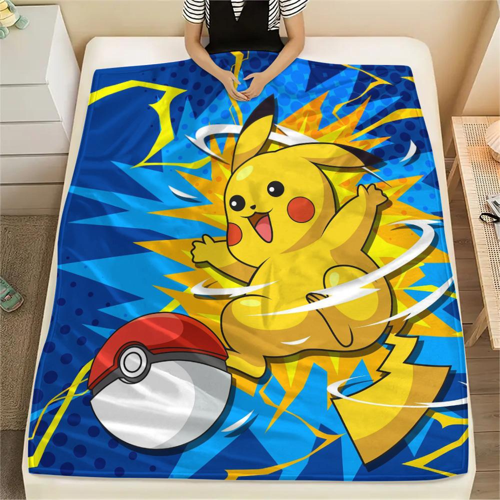 Pikachu and Eevee Print Flannel Blanket, High quality Comfortable for All Seasons, Home Decor, Warmth and Comfort