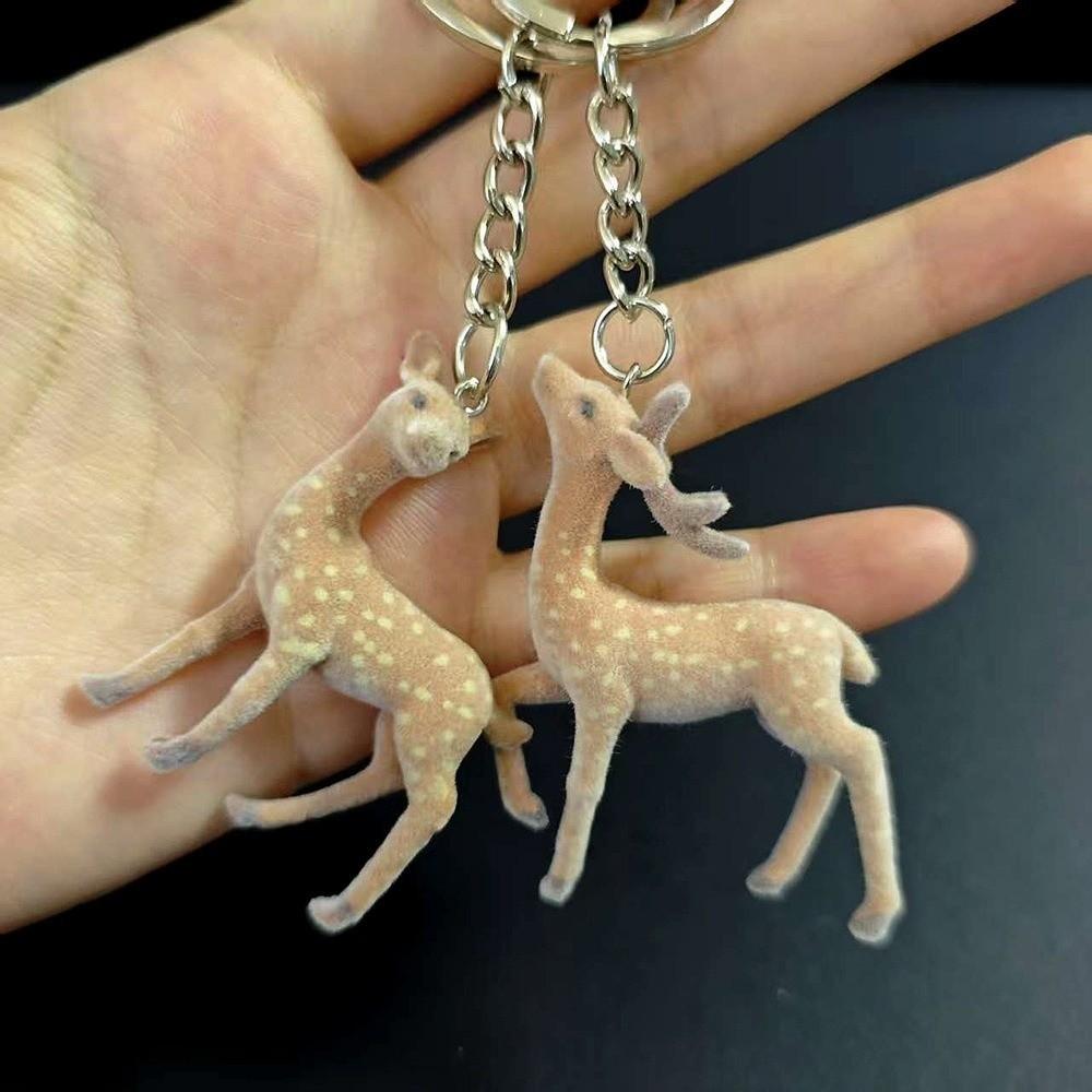 3D Design Deer Keychain Fluffy Texture Phone Charms Cute DIY Bead Case Christmas Gift