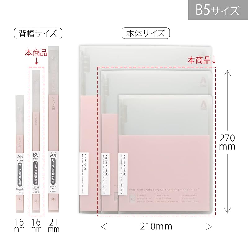 Kyokuto Associates Paperure Avance B5 Тонкий скоросшиватель, Розово-бежевый LN55PBG