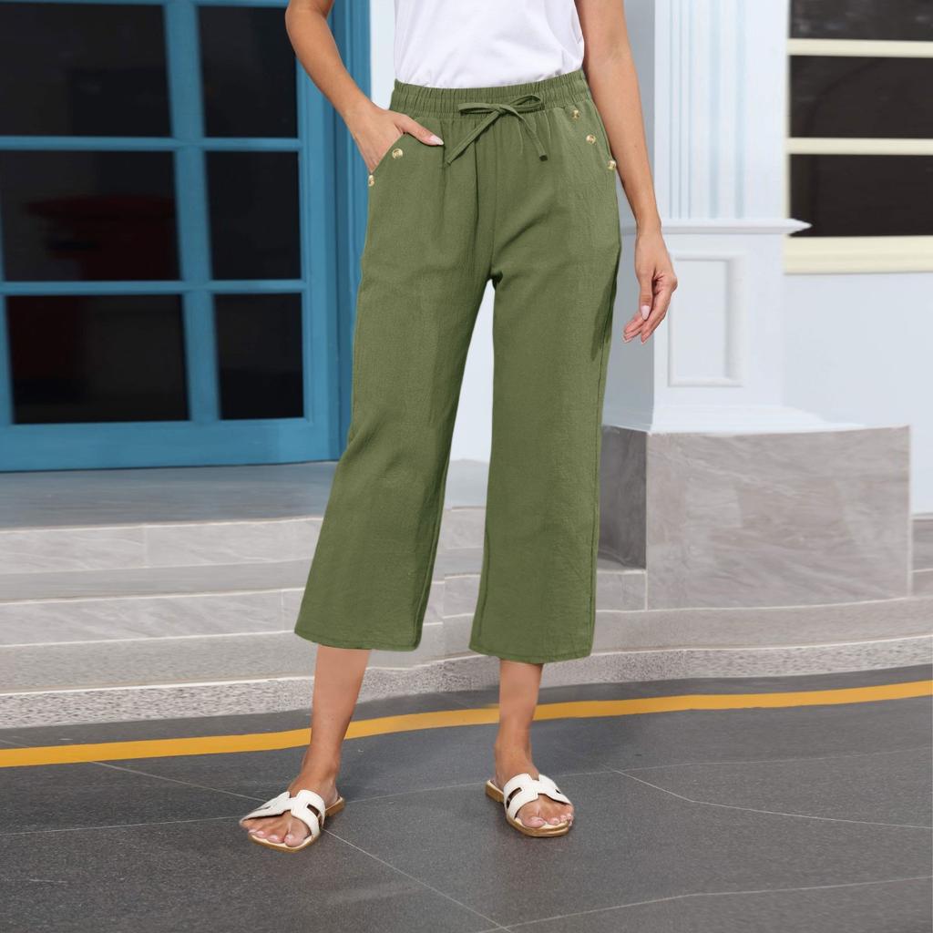 Women's Cropped Pants Stralght Pants With Pockets Lightweight Caual Loose Trousers