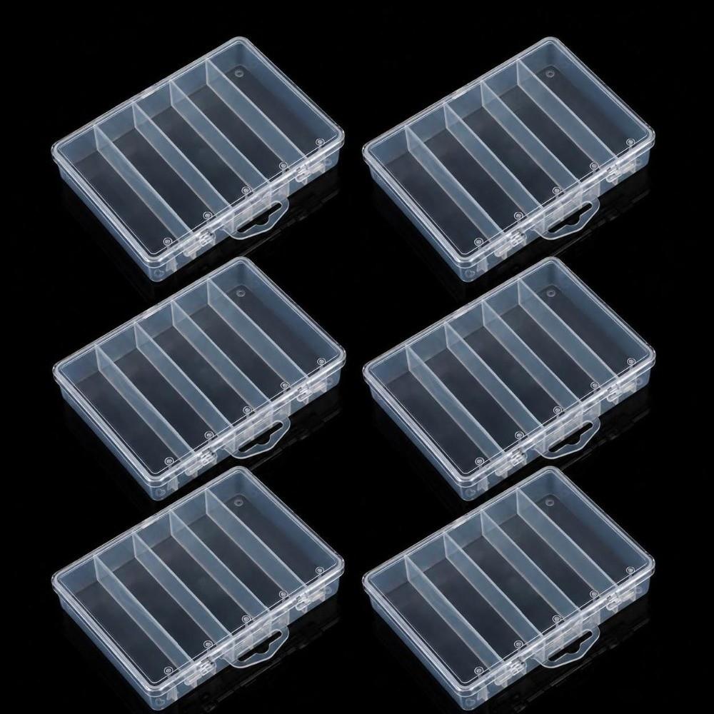 6pcs 5 Grid Compartment Fishing Lure Box Clear PVC Bait Storage Case For Fishing Gear