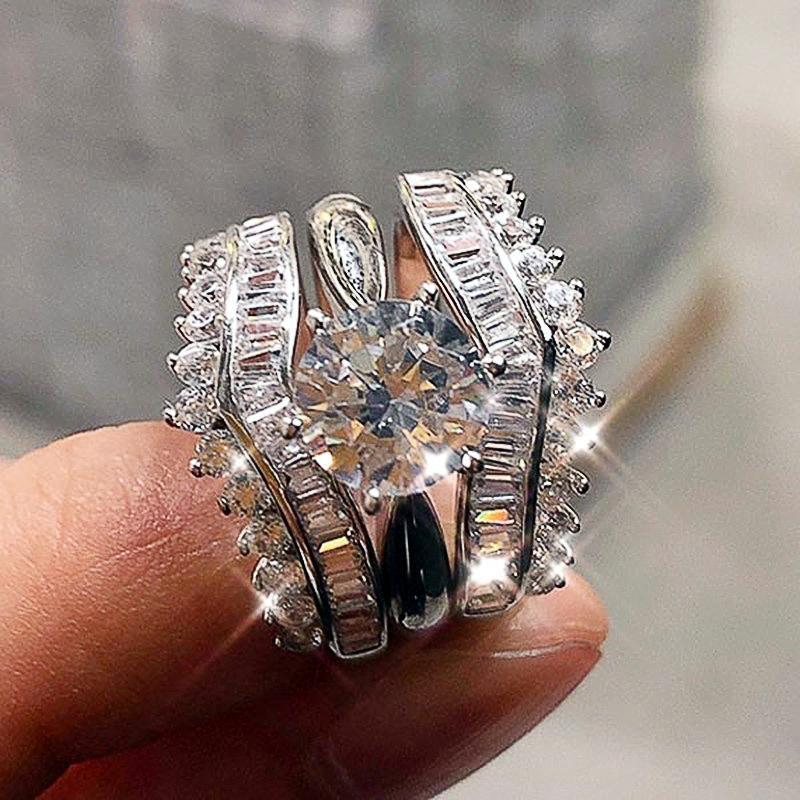 Huitan Trendy 3Pcs/комплект колец для женщин цветной роскошный инкрустированный белый кубический цирконий модный комплект колец женские ювелирные изделия