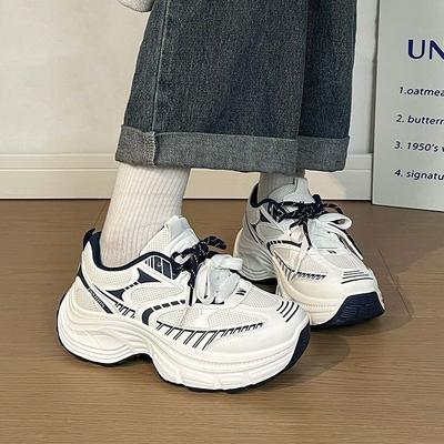 Синие кроссовки на платформе, женские новые осенние сетчатые дышащие беговые, супермягкие спортивные универсальные износостойкие повседневные туфли