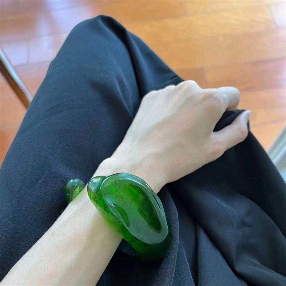 Smudging Irregular Wide Bracelet Shiny Retro  Hand Ring Cute Acrylic Open Bangle  Decoration