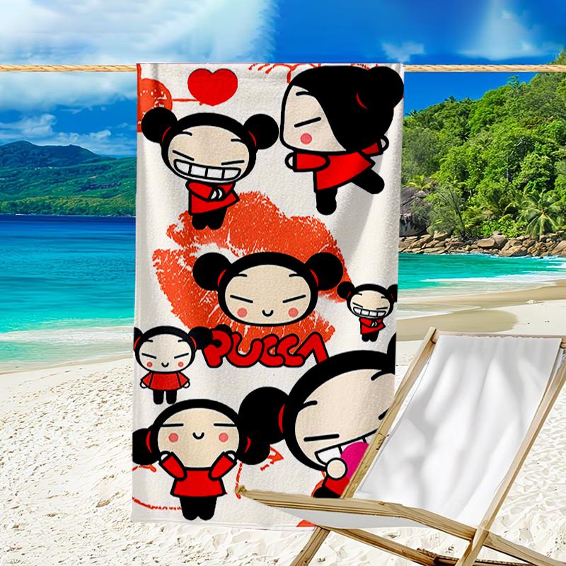proof beach towel with a Pucca2 pattern - soft,absorbent,quick-drying,machine washable - perfect for swimming,camping,bathing