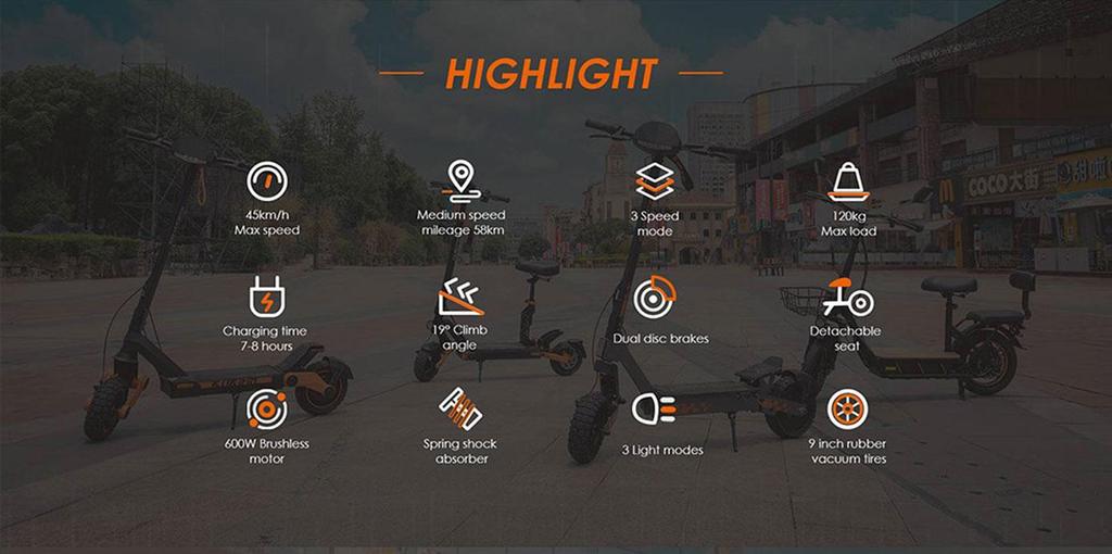 Electric Scooter Foldable Kukirin G2 Pro 600W Motor Top Speed 45Km/h With Removable Seat 48V 15.6AH Range 58Km Load 120Kg