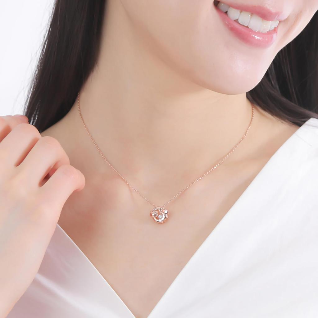 Ожерелье Hello Kitty Dancing Stone 40 см Персонажи Sanrio Серебро 925 Хирургическая нержавеющая сталь Кубический цирконий Подвеска с камнем в виде яблочного листа Розовый