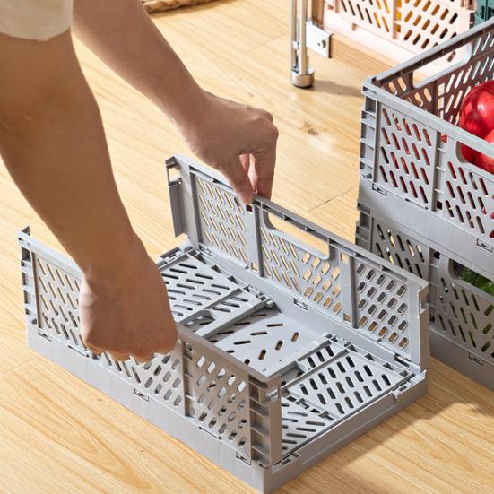 Storage Basket Folding Large Capacity Load Bearing Collapsible Plastic Storage Crate Box for Kitchen