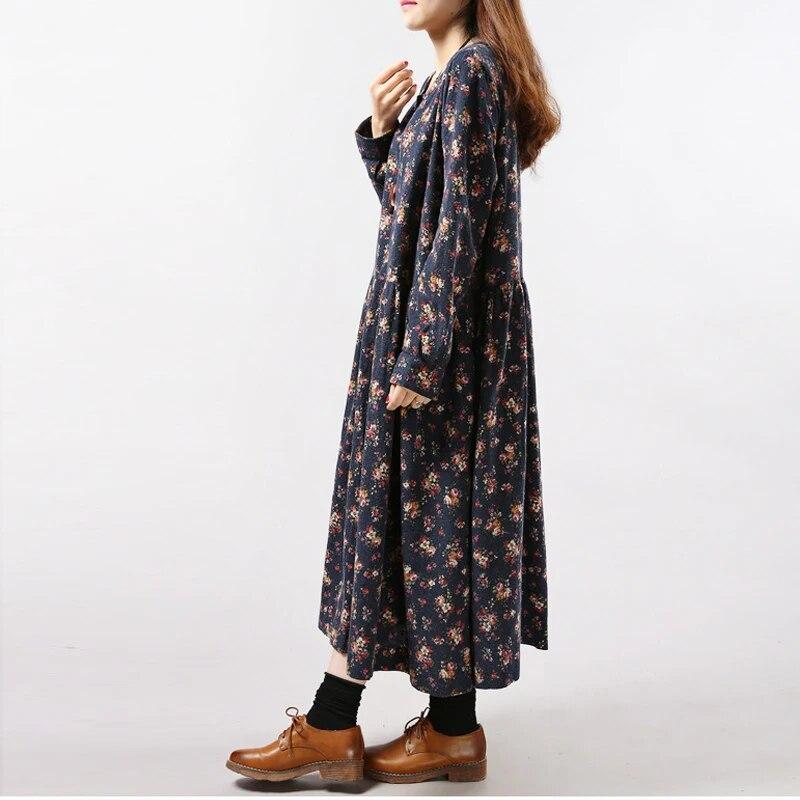 Women Print Floral Dress Spring Korean Fashion Women Long Sleeve Casual O-Neck Mori Girl Dress