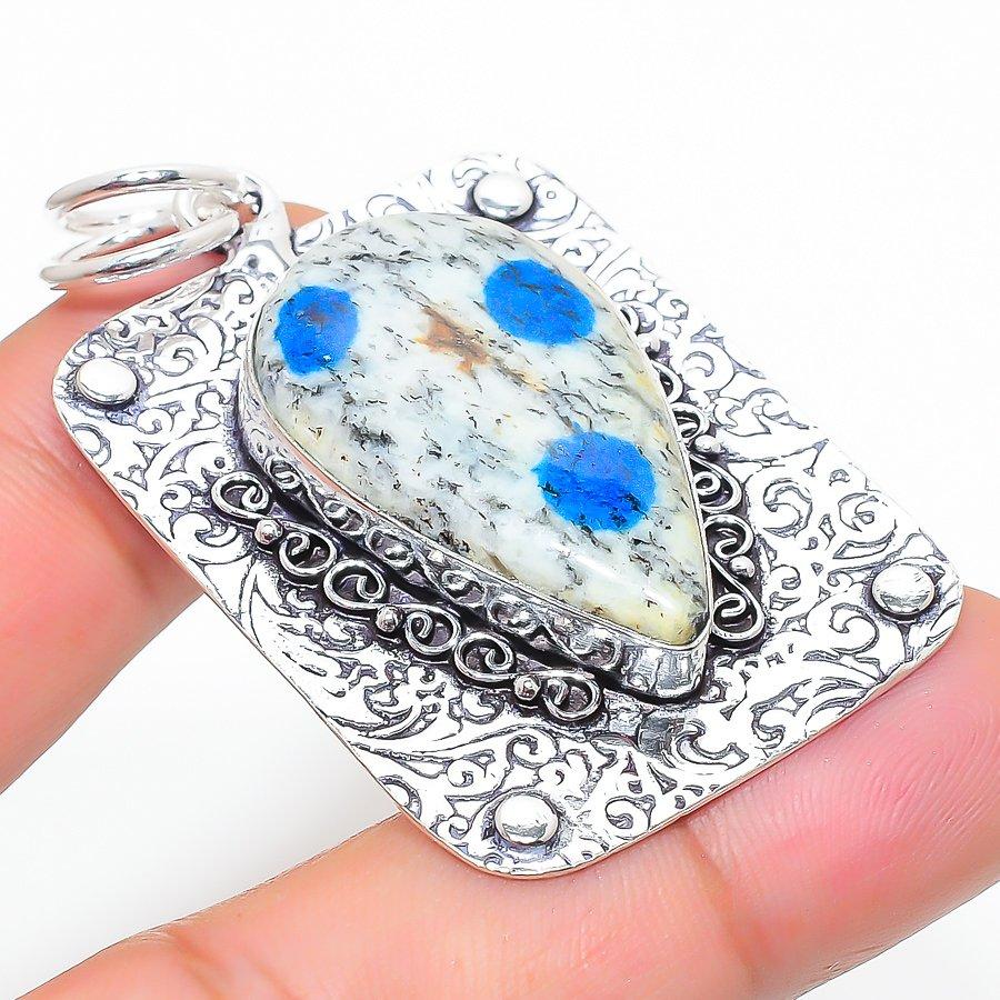 K2 Blue Azurite Handmade 925 Sterling Silver Jewelry Pendant 1.97" Q9f68