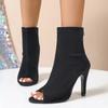 Autumn Women Peep Toe Ankle Boots Fashion Elegant Elastic Fabric Shoes High Heel Women's Zippers Morder Short Booties