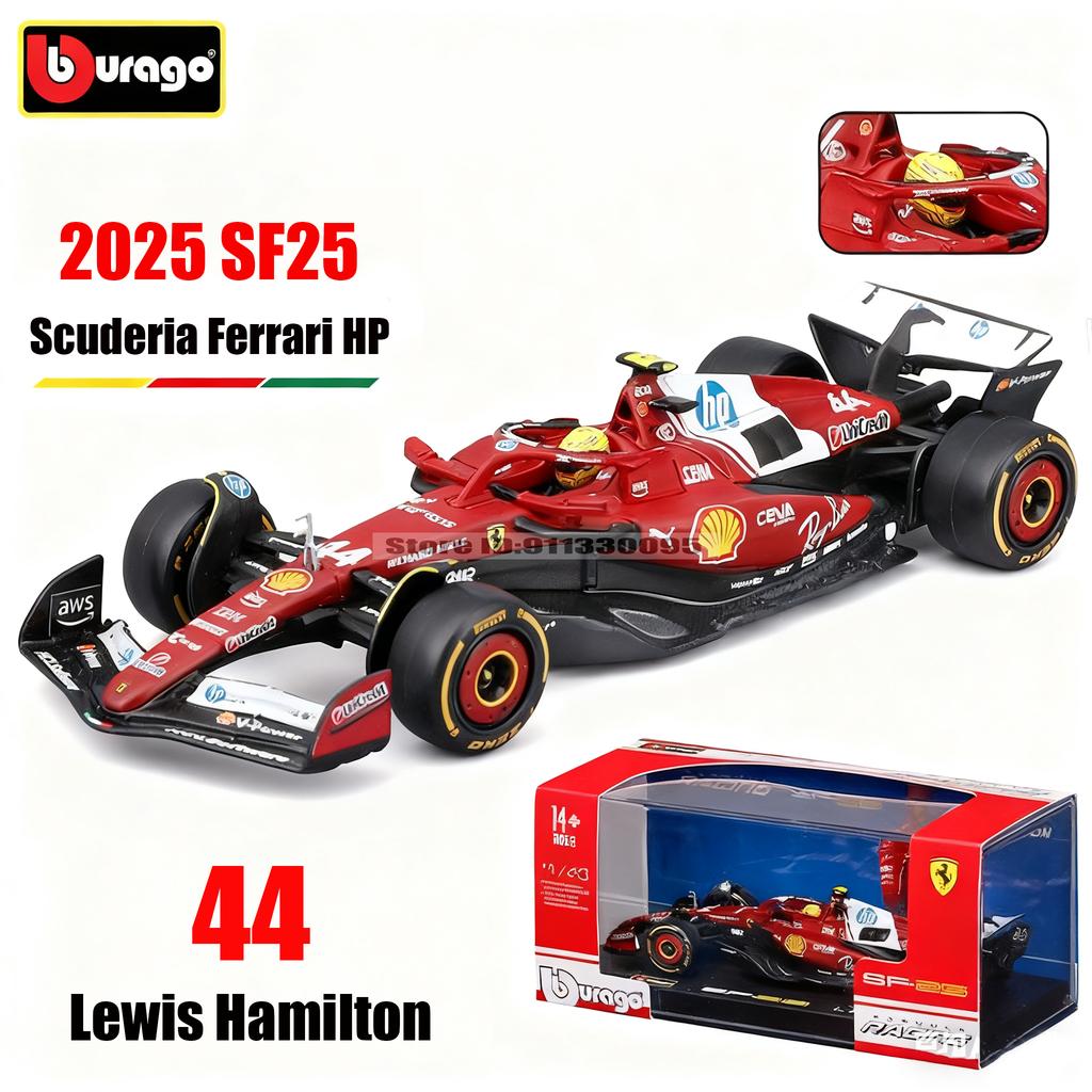 Ббураго 1:43 F1 2025 Scuderia Ferrari HP SF25 #16 Шарль Леклер #44 Льюис Хэмилтон Металлическая модель автомобиля Die Cast Игрушка Коллекционная
