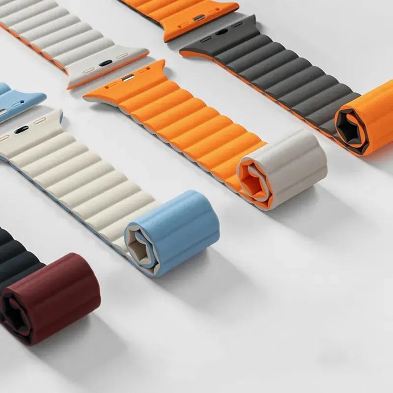 Силиконовый магнитный ремешок для Apple Watch 11 10 46мм 42мм Ultra 3/2 49мм Спортивный браслет iWatch 9 8 7 6 5 4 SE 45мм 44мм 41мм
