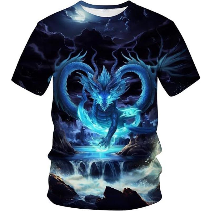 Мужская футболка с 3D-цифровой печатью и рисунком дракона, повседневная базовая рубашка и футболка с короткими рукавами
