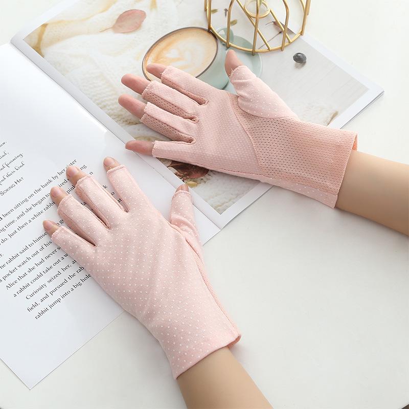 Весенние солнцезащитные перчатки с половиной пальца для вождения, женские тонкие короткие противоскользящие хлопковые перчатки