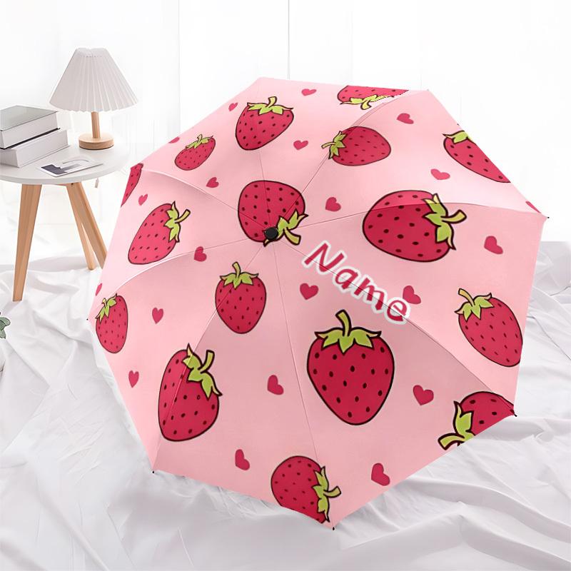 1pc Strawberry Heart Custom Name Automatic Folding Umbrella, Durable Plastic & Iron, Lightweight for Outdoor Daily Use  S1230071