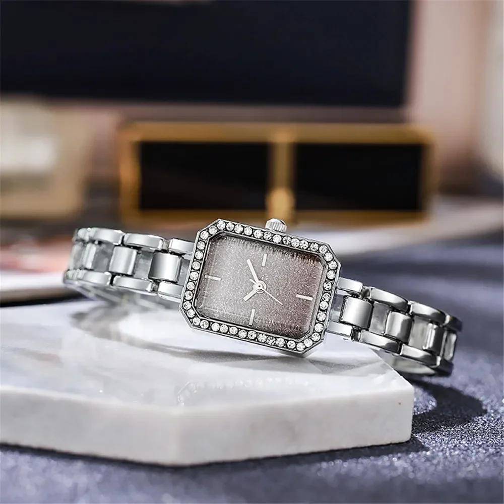 Роскошные женские брендовые часы Модные платья Квадратные Кристальные Минималистичный дизайн Женские Кварцевые часы Нержавеющая сталь Скелетон Часы