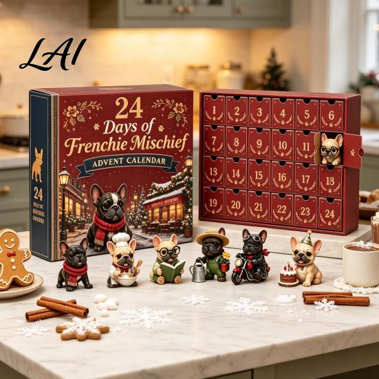 French Bulldog Advent Calendar Calendar 24-Day Christmas Countdown Acrylic Ornament Collectible Frenchie Puppy Figurines Figurine Hanging Decor for
