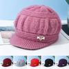 Mid-aged Women Winter Hat Thickened Knitted Elastic Short Brim Heart Rhinestone Decor Pure Color Windproof Warm Head Protection Lady Cap
