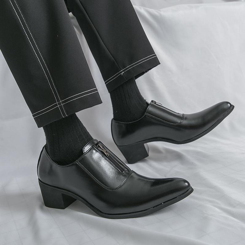 Men Formal High Heels Men Height-increasing Business Fashion Pointed-toe Cuban Men Shoes Wedding Banquet Shoes Sizes 38-46