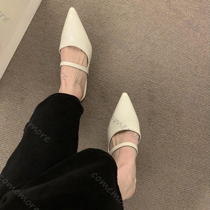 Comemore Baotou Half Slippers for Womem Temperament Shallow Mouth Pointed Head Female Summer Outside Wear Mules Slides Shoes