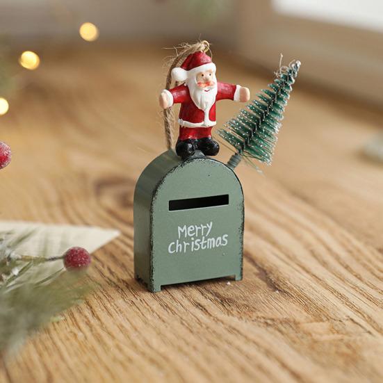 Santa Claus Mailbox Christmas Tree Ornaments Wrought Iron Painted Mailbox Pendant Vintage Post Box Hanging Decoration