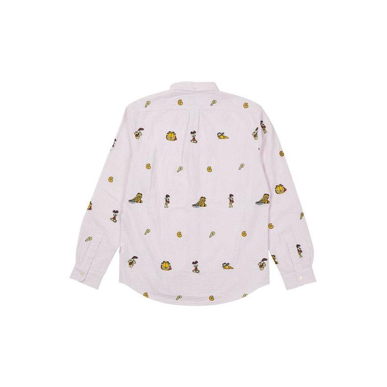 Palace FW21 Рубашка с длинными рукавами и вышивкой из мультфильма Гарфилд, топы унисекс, розовые P21SHT001