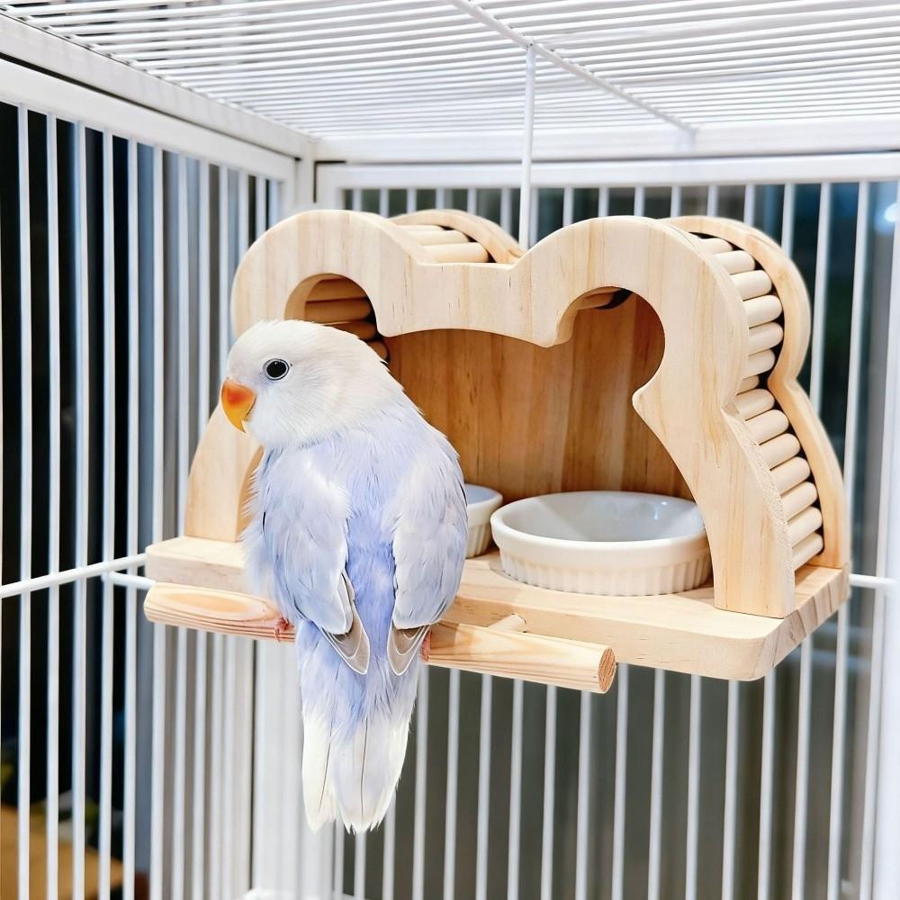 Splash-proof Bird Feeding Station Large Capacity Bird Perch Play Toy Food Dispensers Aviary Use