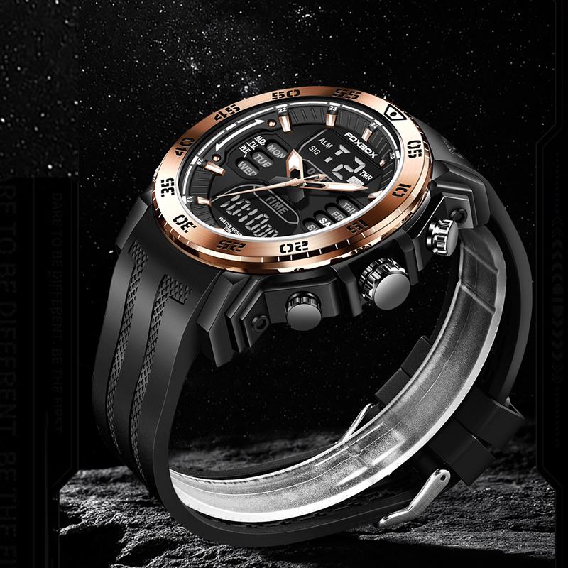 LIGE Мужские часы с двойным дисплеем, военные армейские часы FOXBOX, мужские часы 50 м, водонепроницаемые наручные часы, светодиодные кварцевые часы, спортивные часы