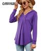 Spring and Autumn Women's Blouse Solid Color V-Neck Button Hooded Loose Long Sleeve Sweatshirt