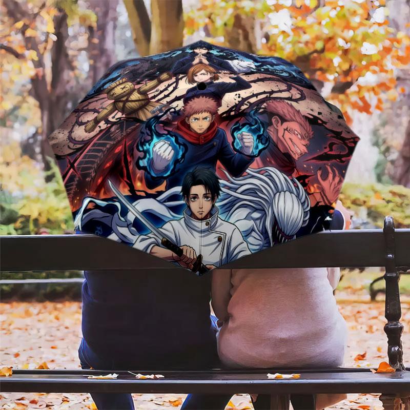 1 PC Automatic Folding Umbrella - Jujutsu Kaisen Pattern Portable Foldable Design With 8 Ribs Christmas Birthday Gifts