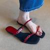Минималистичная версия~ Ретро Красный Темперамент Однословные Шлепанцы Женские С Открытым Носком 2025 Лето Универсальные Плоские Сандалии