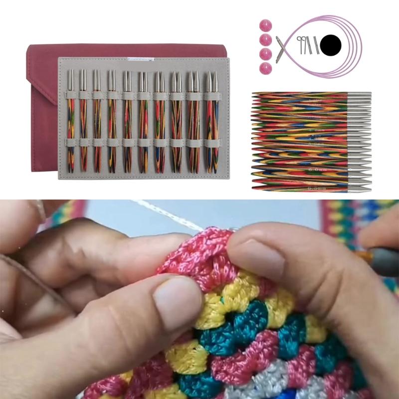 Набор сменных круговых спиц с чехлом и аксессуарами 3 мм-6,5 мм Круговые спицы Инструмент для вязания