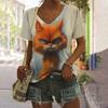 Women's T Shirt Funny Cat Print Casual Short Sleeve 3d T Shirts Summer  Streetwear Crew Neck Pullover Oversized Female Clothing
