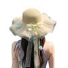 Sweet bow straw hat women's summer eaves outdoor UV protection sunshade sunscreen hat seaside flower beach hat