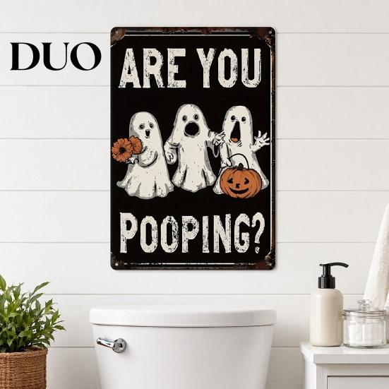 Durable Metal Hanging Sign Retro Halloween Wall Sign, Pumpkin Ghost Bathroom Distressed Signage Art Witch Cat Festival for Bar Home Room Decor