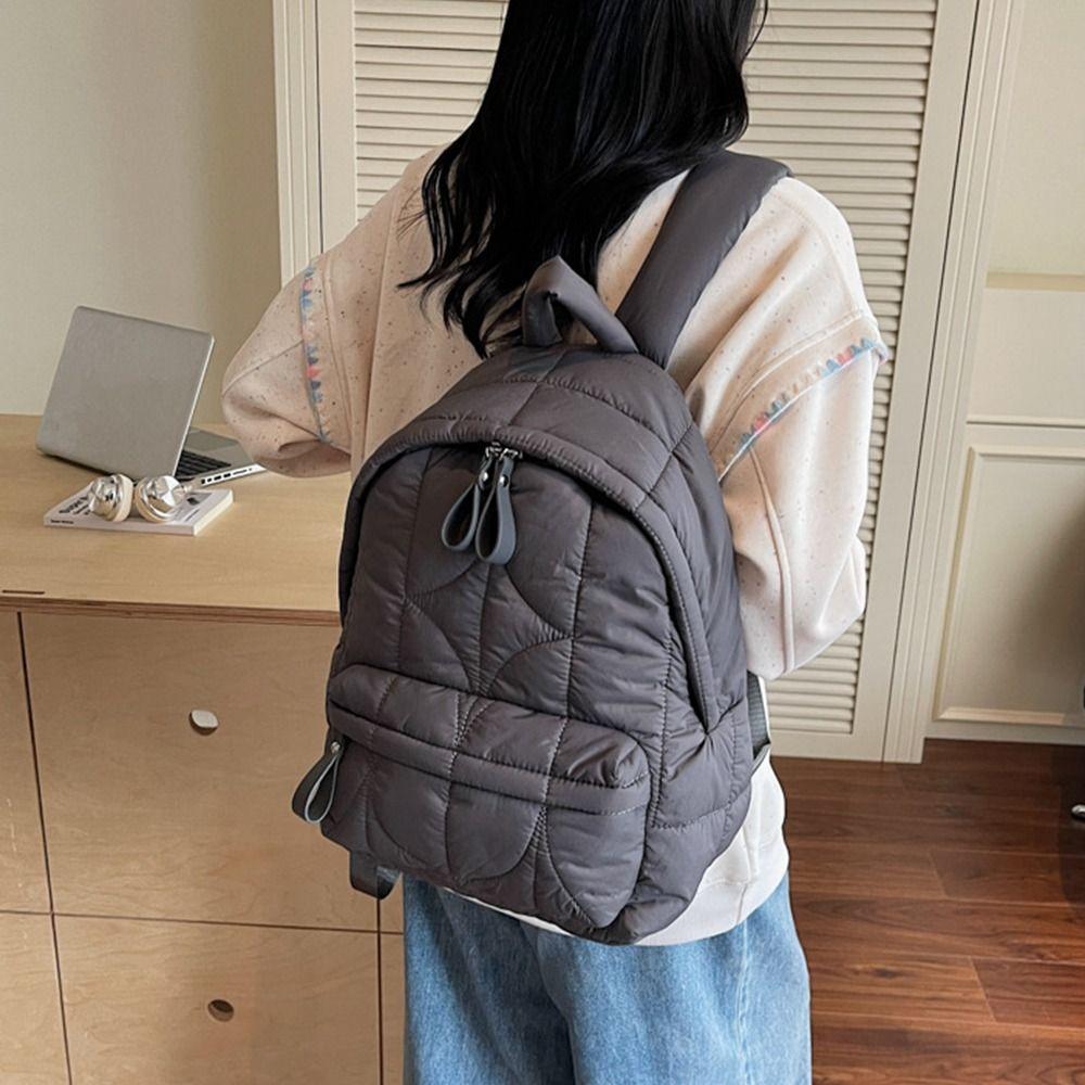Nylon Space Cotton Shoulder Bag Solid Color Student Schoolbag Vintage Padded Coat Backpack Travel