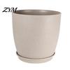 Indoor Planters for Plants Modern Plant Pot with Saucer, Gray Flower Decorative Pots Spaces Drainage Holes, Stone-Look Planter Outdoor Durable