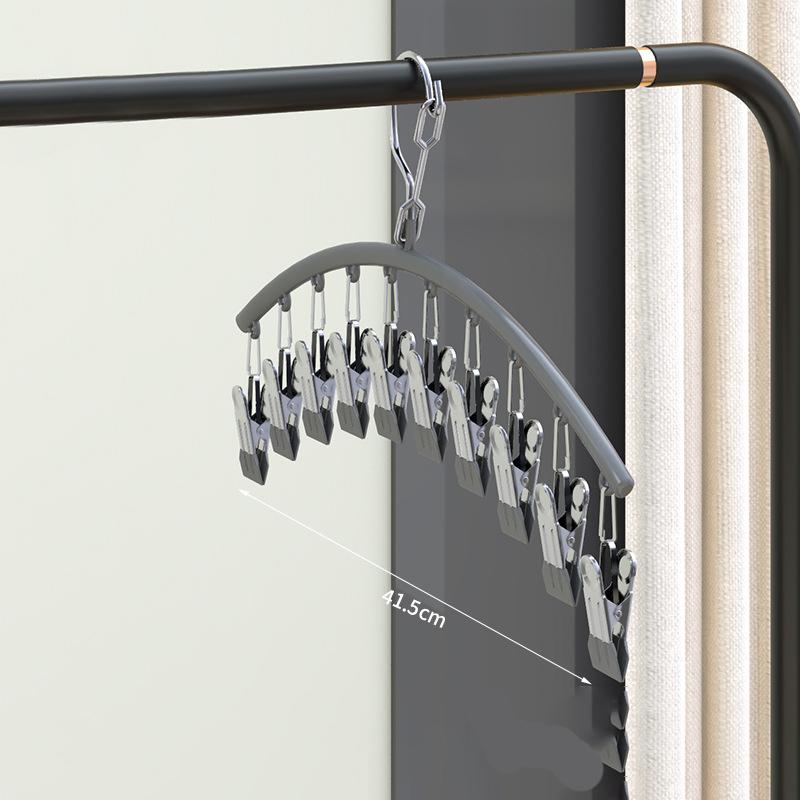 Stainless Steel Clothes Drying Hanger Windproof Clothing Rack 10 Clips Sock Laundry Airer Hanger Underwear Socks Holder