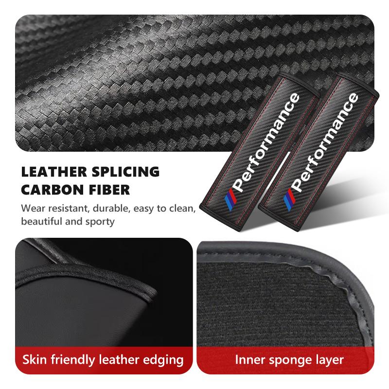 BBKL3 Car Seat Belt Shoulder Pads Leather Wear-Resistant Driving Interior For BMW Performance M M3 M5 iX5 iX6 E60 E61 E62 E70 E71