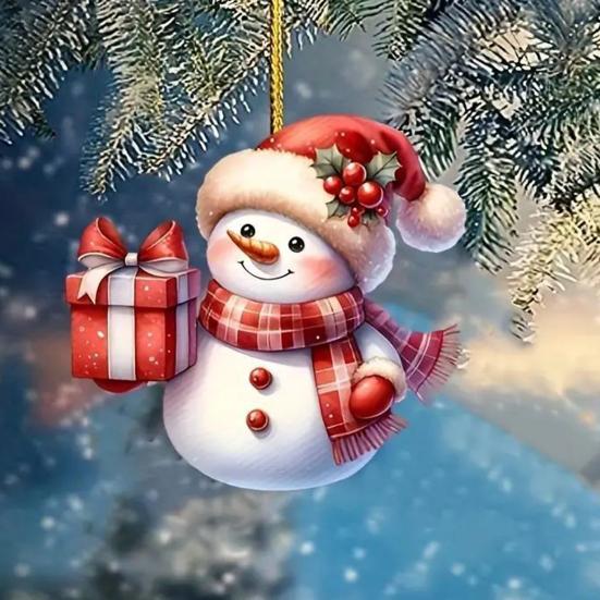 Snowman Pendant Christmas Tree Ornament with Lanyard Easy To Hang Adorable Acrylic Flat Car Interior Decoration Pendant