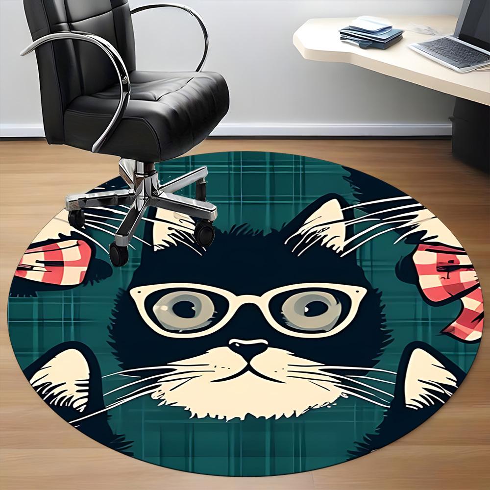 1PC Glasses Whiskers Office Round Area Rug, Indoor Mat Suitable ForOffice, Under Office Chairs Bedroom Living Room Home Decor, Room Deco f045
