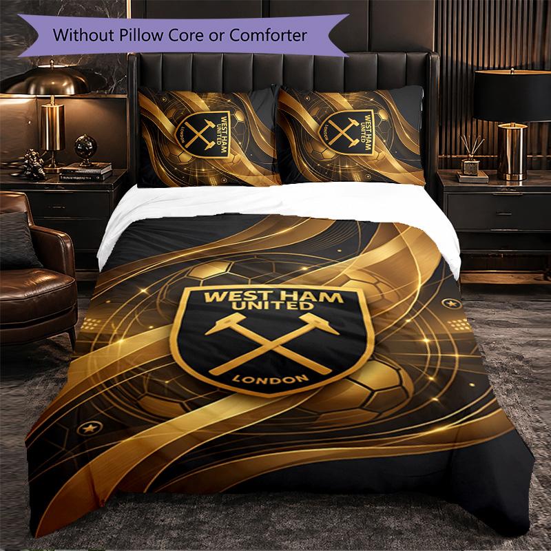 West Ham United Football 3 Piece Bedding Set Soft Duvet Cover Set with Pillowcases Printed Bedroom Decor Set for Home