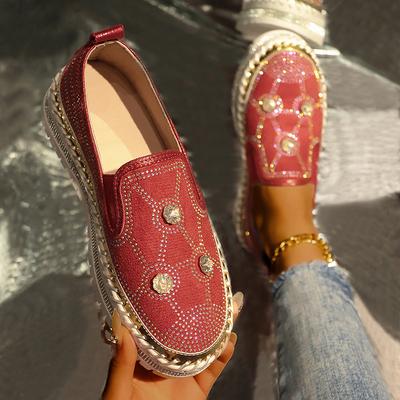 Мода Большой Блестящий Кристальный Декор Повседневная Обувь Женская Большого Размера Толстая Подошва Нескользящие Балетки Мухер Женские Легкие Удобные Лоферы на Платформе