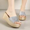Fashion Luxury Sequins Band Open Toe Slippers Women Fashion Wedge Thick Platform Sandals Woman Plus Size Daily High Heel Slides Mujer