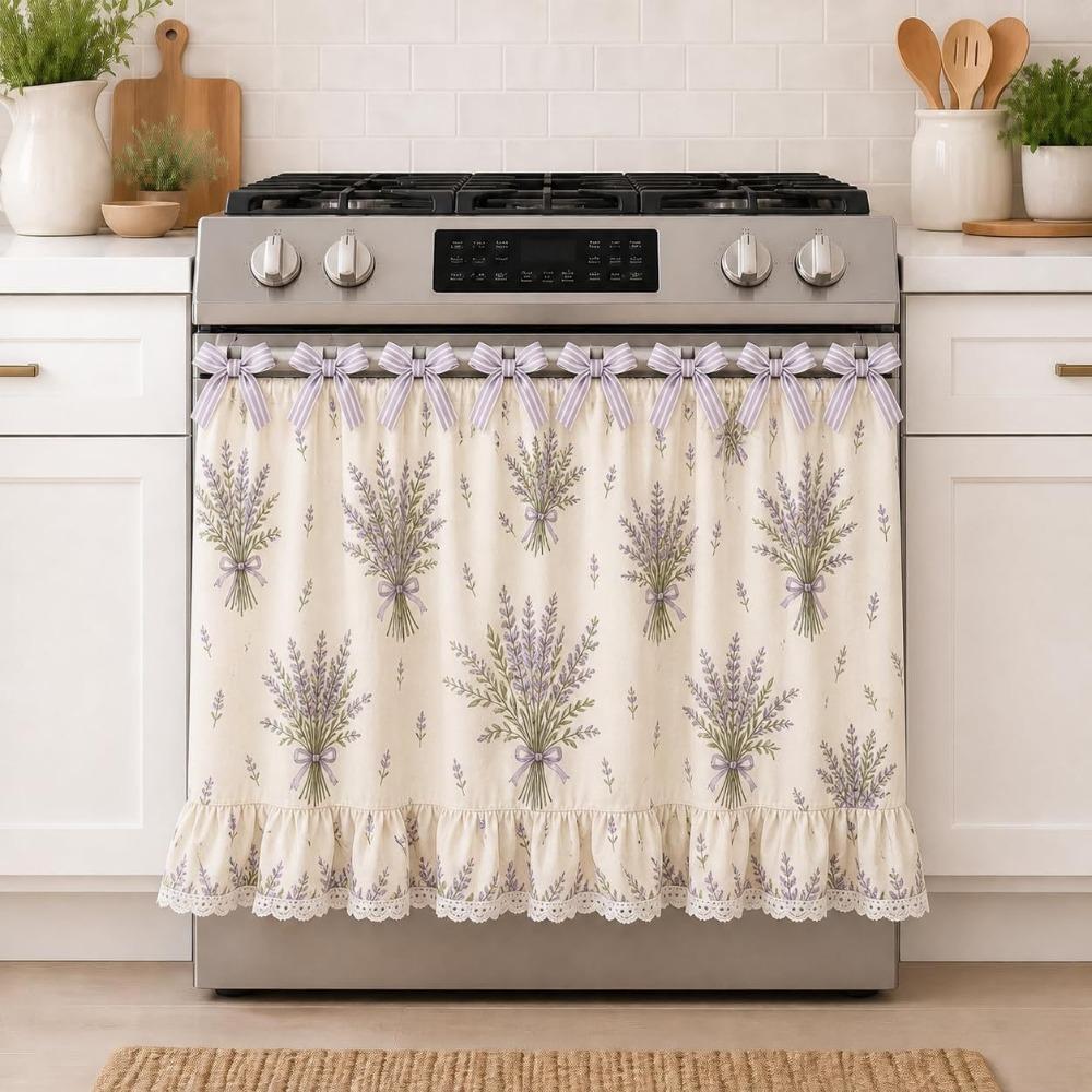 Cotton Blend Stove Cover Skirt Charming Farmhouse Stove Skirt Rustic Oven Curtain  Kitchen Decor