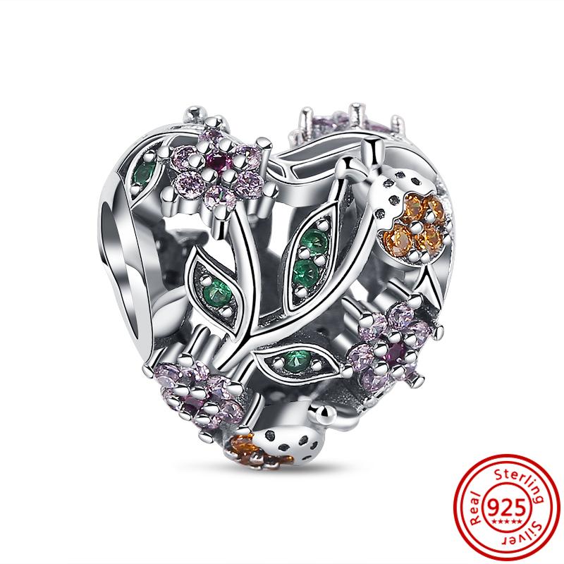 925 медь Пчела Гусеница Бабочка Стрекоза Божья коровка Четырехлистный клевер Шармы-талисманы Подходят для браслета Pantaro Изысканный циркон Подарок