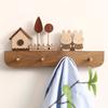 A Handmade Wooden Key Hook Set with a Cute Rabbit Statue - Wall-mounted, Polished and Stylish, Perfect for Your Entrance