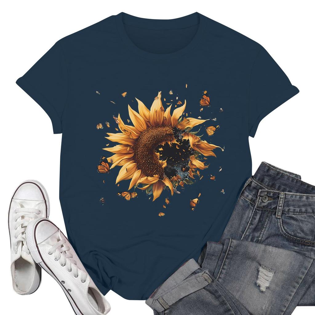 Женская футболка с круглым вырезом и короткими рукавами с принтом